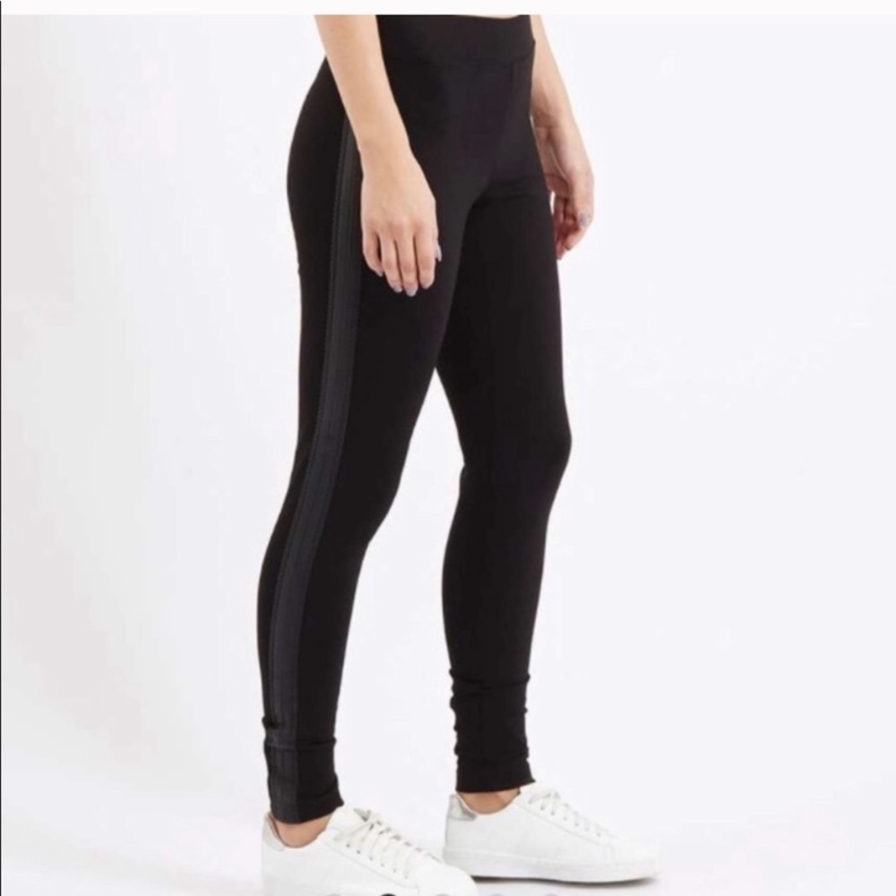 Topshop Black Leggings w Faux Leather Side Detail